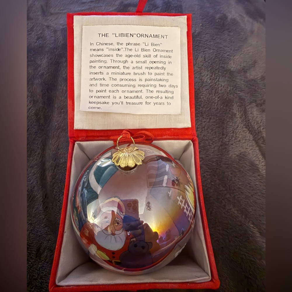 Hand Painted Glass Christmas Ornament with Gold Cap